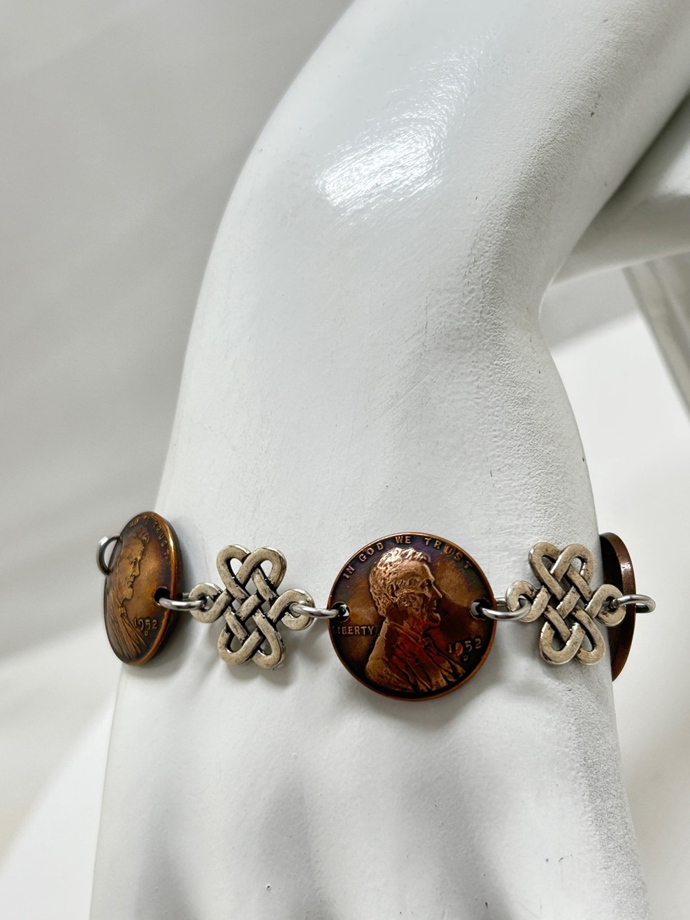 Copper Wheat Pennies And Sterling Silver Celtic Knots, Pearl Charm